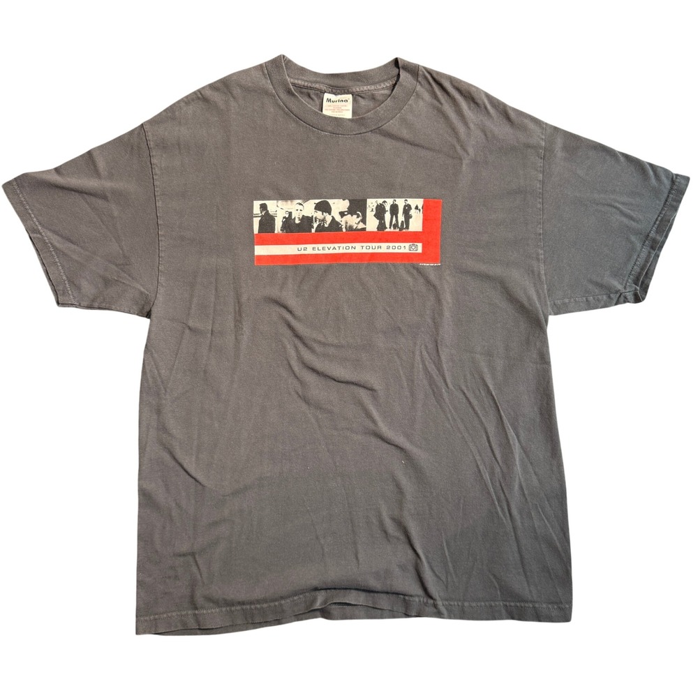 Vintage U2 Elevation Tour 2001 T Shirt Mens XL Murina Made in USA Charcoal Grey